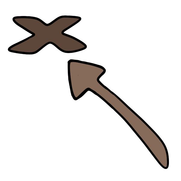 a light brown arrow pointing to a dark brown x in the upper left corner.